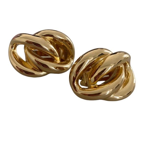 Christian Dior 80s clip on gold tone interlocking links Vintage - Picture 9 of 12